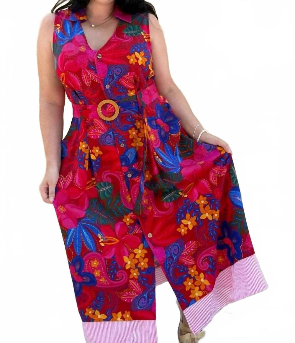 NEW ODDI floral belted midi dress in red